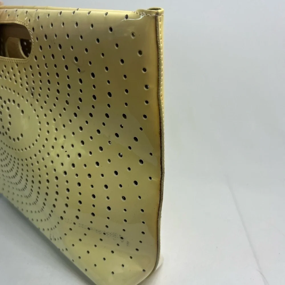 Vintage Chanel Yellow Patent Leather Clutch Perforated CC Logo 03 Karl Lagerfeld